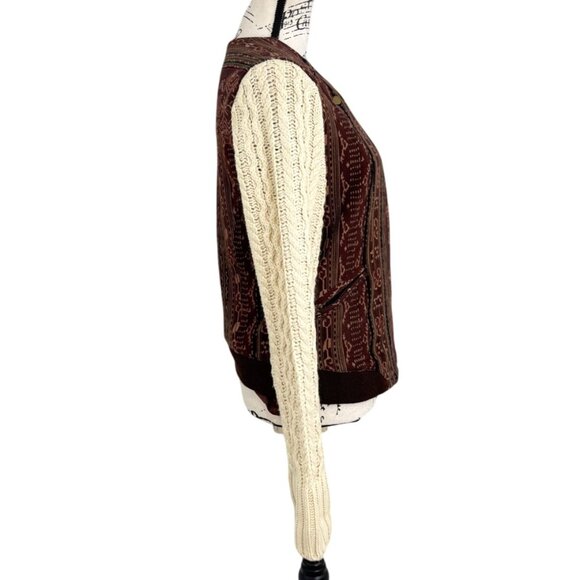 Lilka Hazan Anthropologie Moto Jacket Knit Sleeves Sweater Brown Cream Size M - Picture 3 of 10